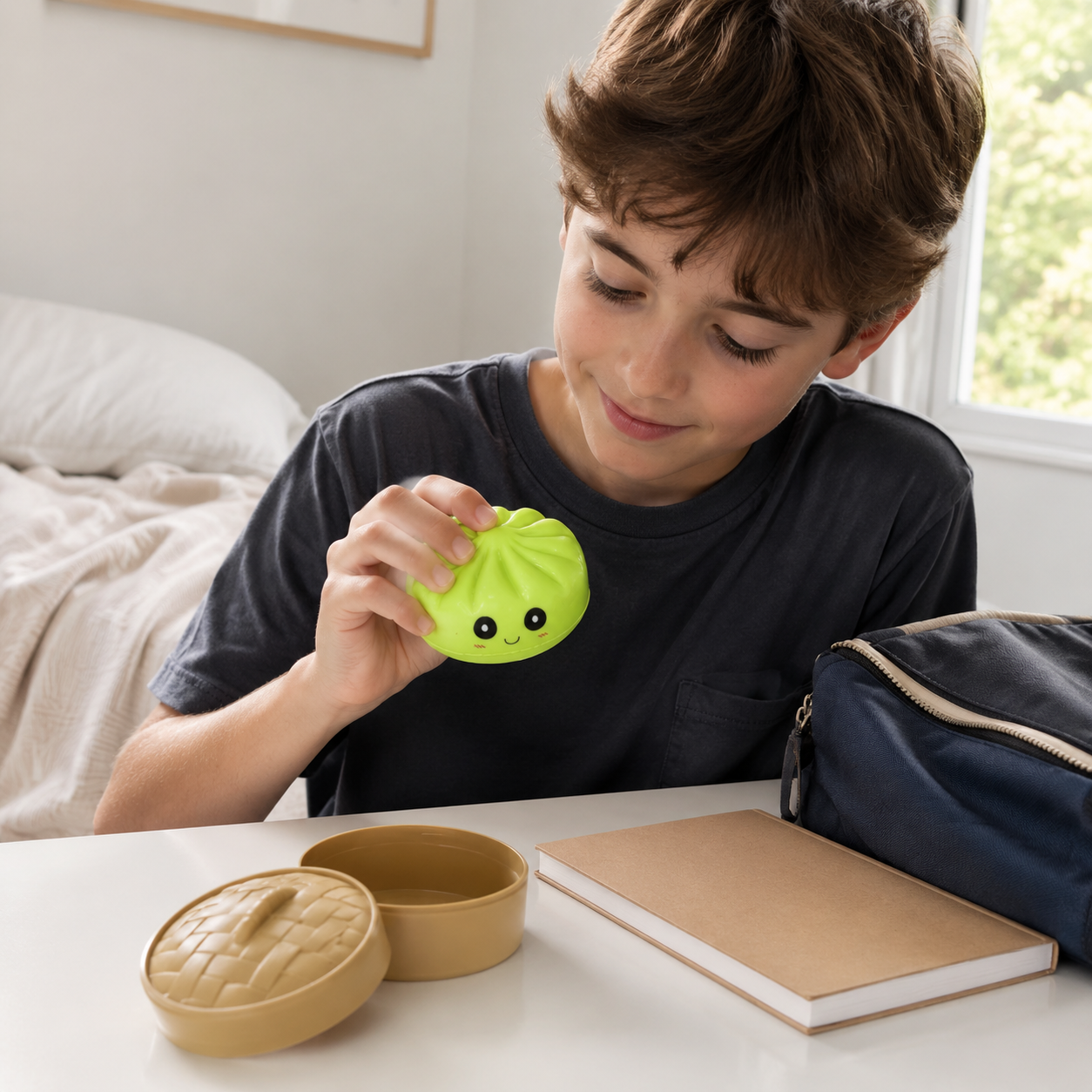 Slow-Rise Bao Bun Squishy-Sensory Fidget Toy + Basket Case