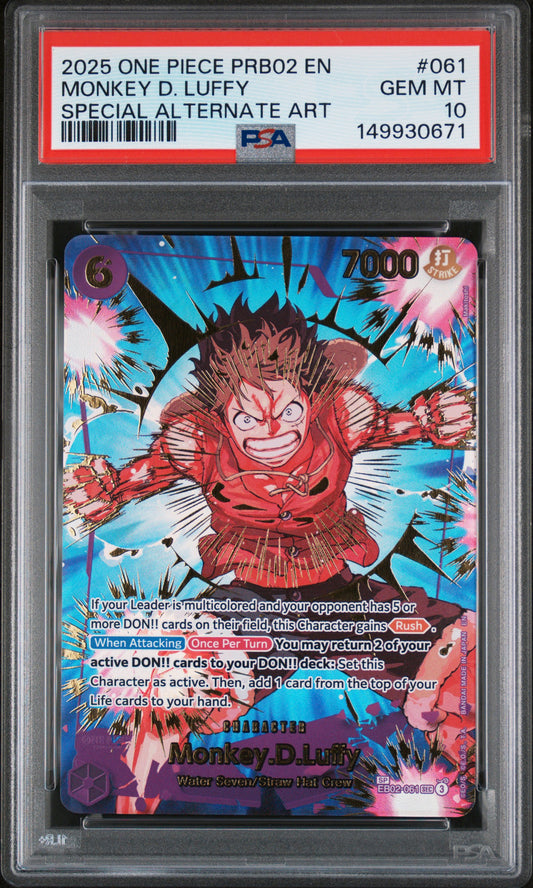 2025 One Piece PRB02 Premium Booster Vol.2 #061 Monkey D. Luffy Special Alternate Art PSA 10 Gem Mint