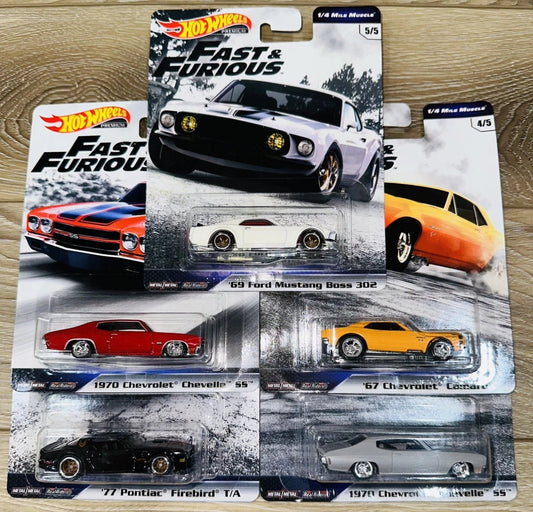 Hot Wheels Premium Fast & Furious 1/4 Mile Muscle Set of 5 – F&F Series 6 (2017)