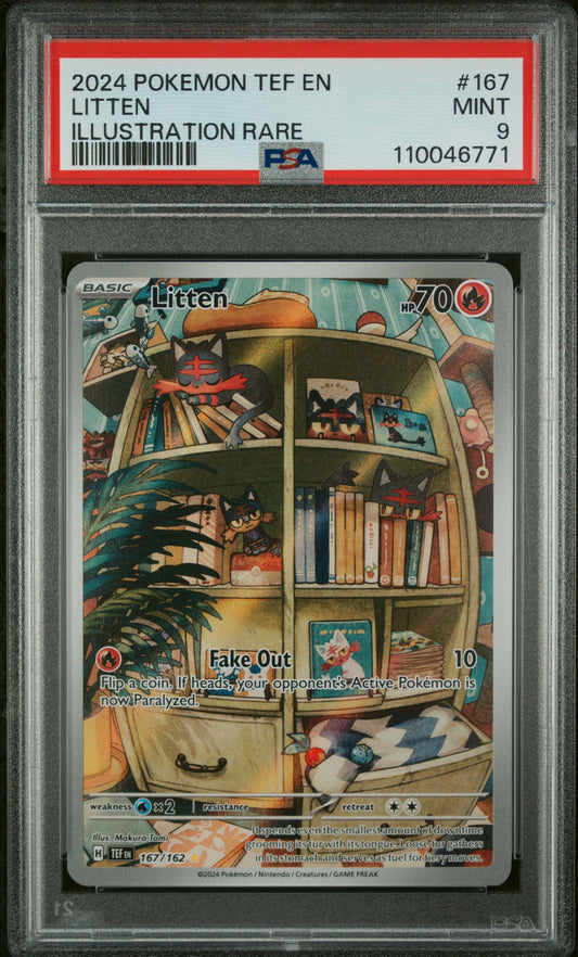 2024 Pokemon TEF EN Litten Illustration Rare 167 PSA 9